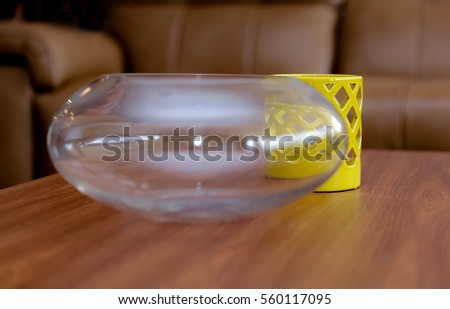 Glass Bowl / Flower Vase   on Coffee Table/ Sofa Center Table with Yellow Mug