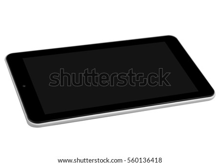 Tablet white with black on white background cutout isolated without screen side