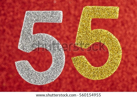Number fifty-five silver gold over a red background. Anniversary. Horizontal