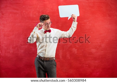 Young funny man with empty blank sign