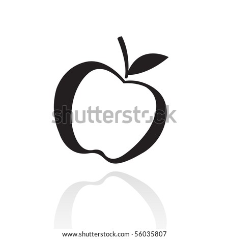 Black line art apple isolated on white