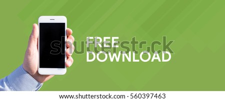 Smart phone in hand front of green background and written FREE DOWNLOAD
