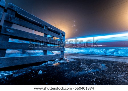 night city tram long exposure winter 