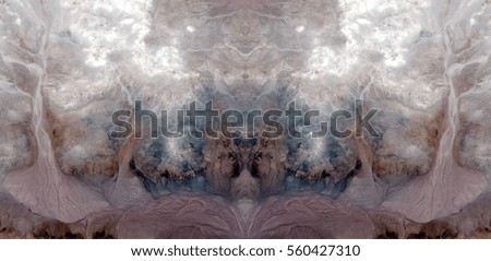 Fires of sand, Tribute to Dalí, abstract symmetrical photograph of the deserts of Africa from the air, aerial view, abstract expressionism, mirror effect, symmetry, kaleidoscopic