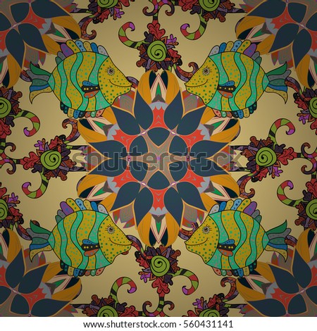 Mandalas background. Colorful elements. Vector illustration. Fish. Radial gradient shape.