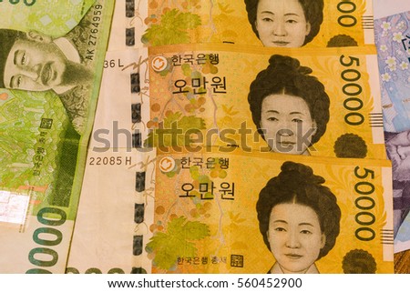 Current Use of South Korea, Won Currency of different value.