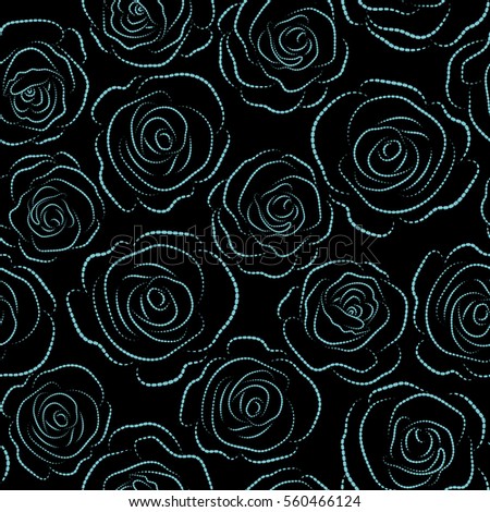 Trendy print. Vintage, retro. Exquisite pattern for design with rose flowers. Beautiful pattern for decoration and design. Seamless monochrome pattern with blue roses.