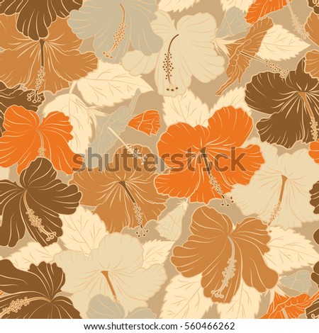 Floral watercolor seamless background. Vector textile print for bed linen, jacket, package design, fabric and fashion concepts. Seamless pattern with beige, orange and brown flowers.