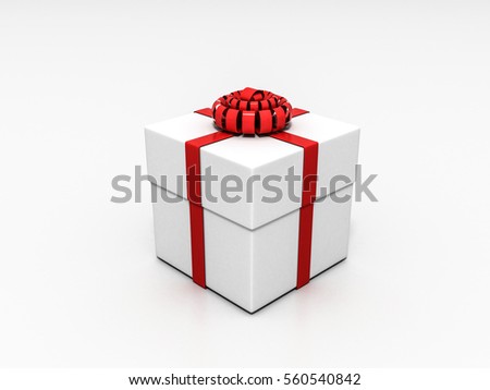 box tied with  red ribbon on  white background, 3d render
