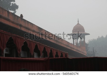 World heritage Taj Mahal in agra, India, in winter dense fog morning.