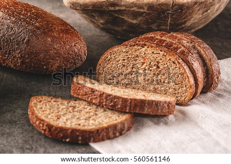 apple and carrot bread, spelt bread with fresh vegetable and fruit, healthy food, product photography for bakery