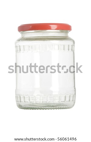 empty jar with red lid on white background