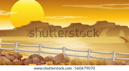 Background scene with desert at sunset illustration
