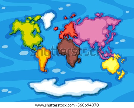 Worldmap in different color continents illustration