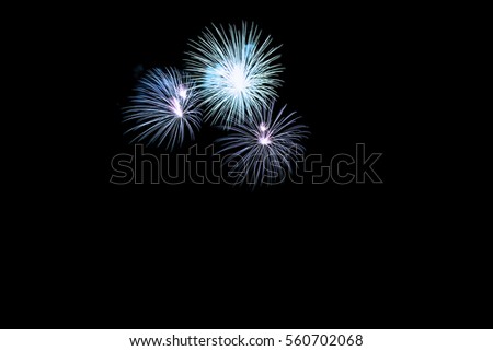 Beautiful colorful holiday fireworks on dark sky background.