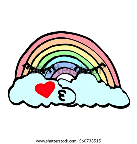 Cute rainbow and clouds illustration on a white background. Cloth design, wallpaper, wrapping, textiles, paper, cards, invitations, holiday, birthday