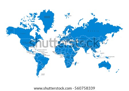 Political map of the world. Blue world map-countries. Vector illustration