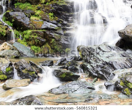 Ayhor waterfall in summer, square panorama