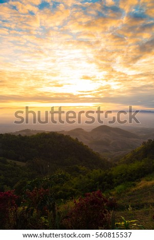Sunset in mountains.