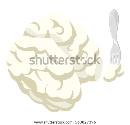 Cartoon illustration of fork holding a separate portion of brain