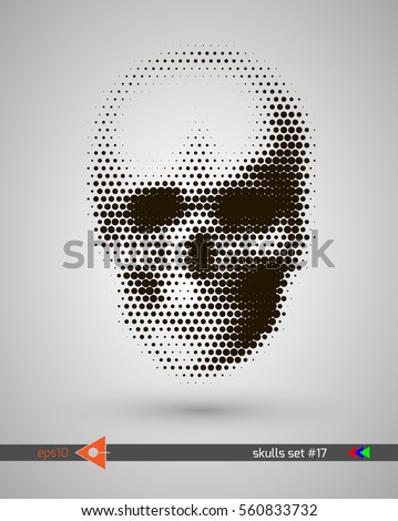 Halftone skull, line, Wave, circles, bubbles. Design element. Invitation, party. Billboard, flyer. Musical poster.