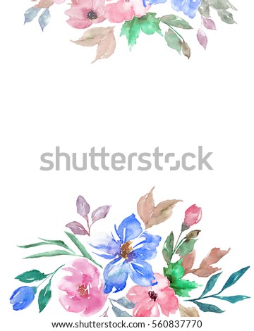 Watercolor template. Floral card.