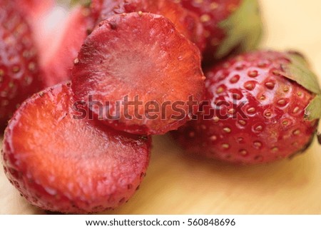 Strawberry   : Red strawberry from field on wooden ,Thailand asia