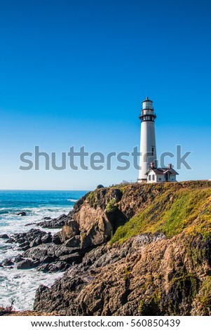 Pigeon Point Lighthouse on highway No. 1, California, USA Royalty-Free Stock Photo #560850439