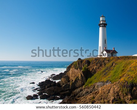 Pigeon Point Lighthouse on highway No. 1, California, USA Royalty-Free Stock Photo #560850442