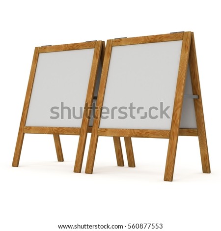 Sandwich board. Blank menu outdoor display with clipping path. Trade show booth. 3d render isolated on white background. High Resolution Template for your design.