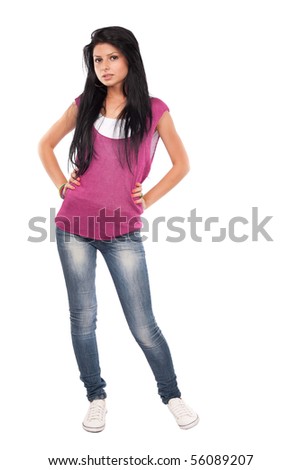 Portrait of an attractive brunette teenage girl isolated on white background