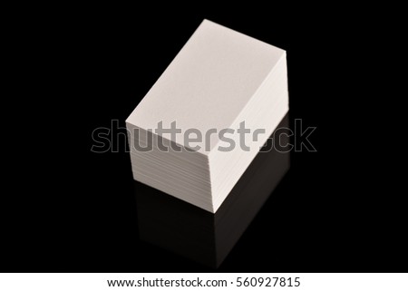 White Business Cards or banner mock up. Blank empty texturised paper cards template on black background.