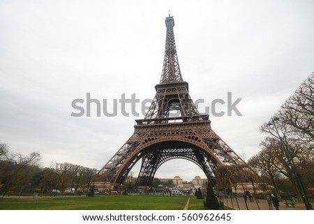 Under knee of The Eiffel tower in Paris, the most romatic symbol architecture in europe located in france