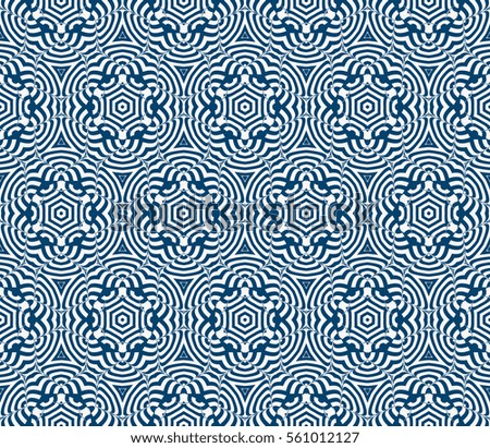 Silver floral creative geometric ornament on blue background. Seamless Raster illustration. For interior design, wallpaper, invitation