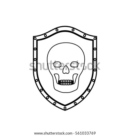 monochrome silhouette with shield with skull