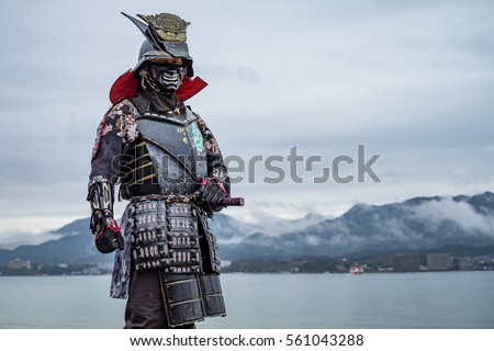 Japanese Samurai at  Itsukushima Shrine , Icon of Japan Royalty-Free Stock Photo #561043288