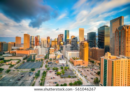Downtown Houston skyline in Texas USA at twilight