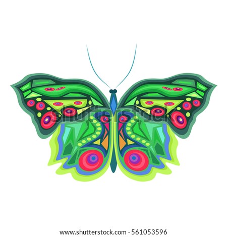 Unusual exotic butterfly, art, patch, badge, cover, vector illustration