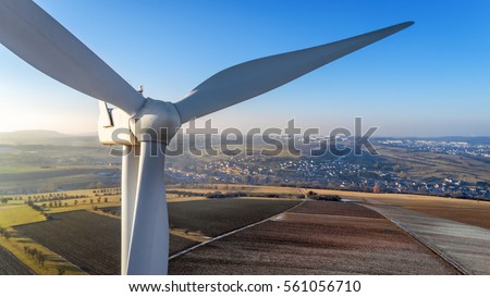 Detail of wind turbine in Cadenbronn, Moselle, Lorraine, France Royalty-Free Stock Photo #561056710