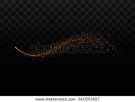 Glitter comet tail. Isolated on black transparent background. Vector illustration, eps 10.