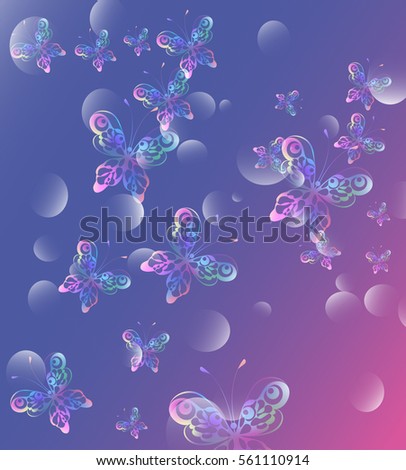 butterfly on the abstract blue glowing background