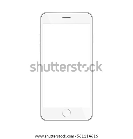 Realistic white smartphone isolated on white background. Smartphone realistic vector illustration. Mobile phone mockup with blank screen isolated on white background Royalty-Free Stock Photo #561114616