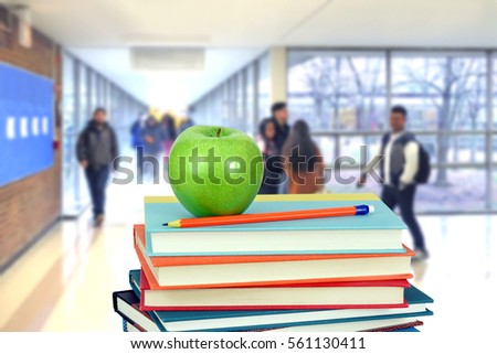 A school hall with book for Back to School event (very blurry background)