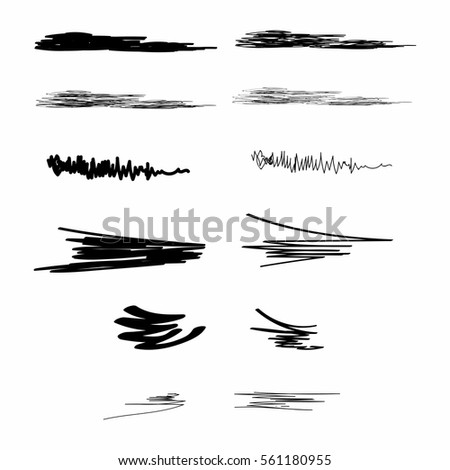 Ink brush strokes, set of paint spots. Hand drawn abstract design element. Vector illustration