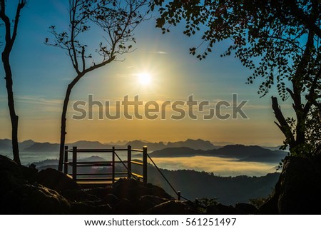 Beautiful Sunrise with mist, sky and cloud view from top mountain at Phu Bo Bit, Loei, Thailand