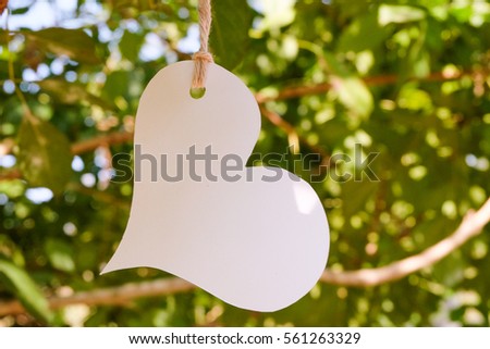 Heart for Valentines day hanging on tree.