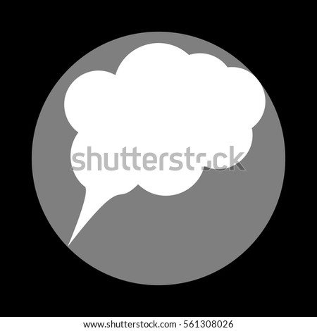 Speach bubble sign illustration. White icon in gray circle at black background. Circumscribed circle. Circumcircle.
