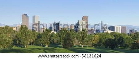 Denver city skyline seen from north east side. Summer 2010