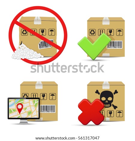 Shipment icons. Cardboard boxes vector design.