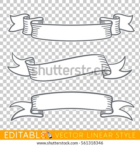 Banners ribbons. Editable line drawing. Stock vector illustration.